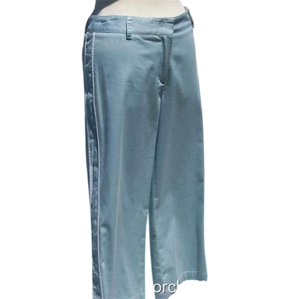 BCBG MAXAZRIA Stretch Cotton Spandex Crop Pant New Blue White Trim $134 NWT